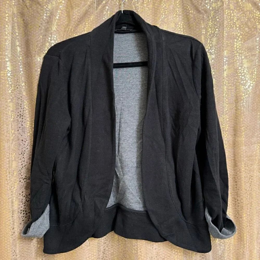 Express Black Gray Stretchy Open Collared Cardigan Sweater XS